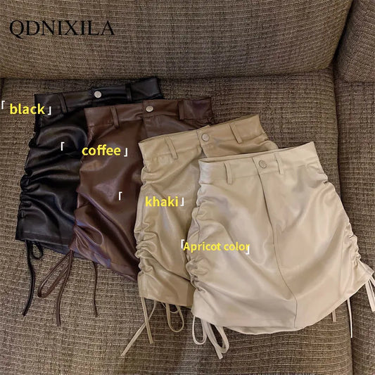 Mini Skirt Temperament Hot Small Leather Skirt Women&#39;s High-waisted PU Leather A-line Hip Short Skirt  Y2k Skirt